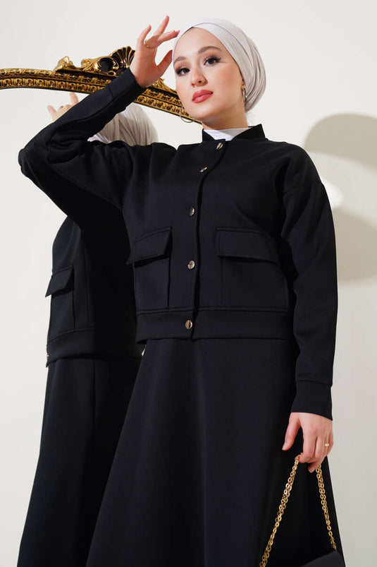 Metalen geknoopt tweedelig duikpak met rok, zwart