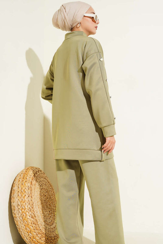 Zweiteiliges Taucher-Set mit Metallknopf und Reißverschluss, Hellgrün