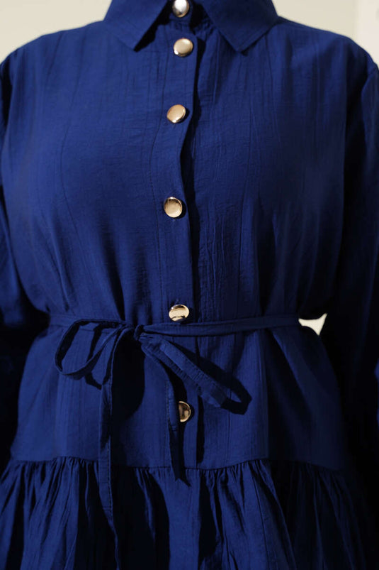 Metalen geknoopt ruche rok tweedelig pak marineblauw