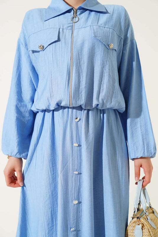 Metal Buttoned Vest Set Baby Blue