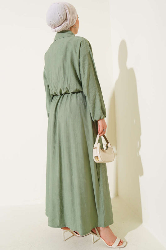 Metal Buttoned Vest Set in Almond Green