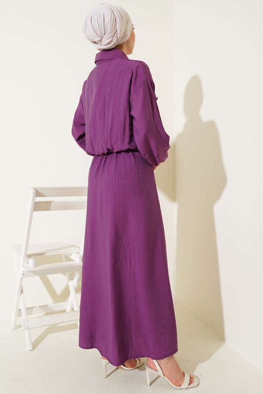 Metal Buttoned Vest Suit Purple