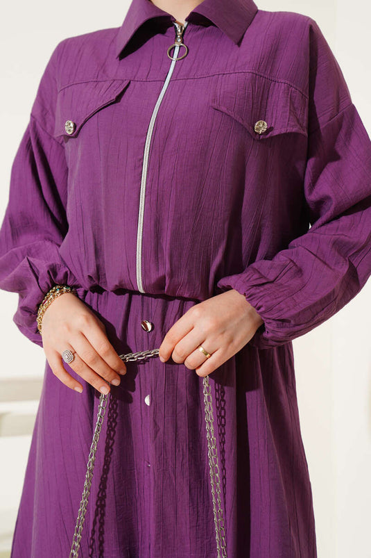 Metal Buttoned Vest Suit Purple