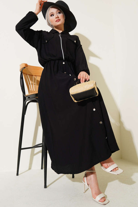 Metal Buttoned Vest Set Black