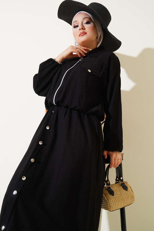 Metal Buttoned Vest Set Black