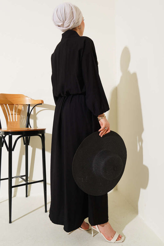 Metal Buttoned Vest Set Black