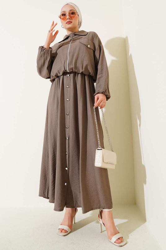 Metal Buttoned Vest Suit Mink