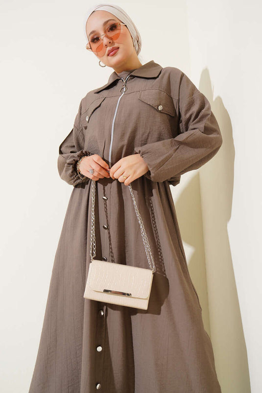 Metal Buttoned Vest Suit Mink