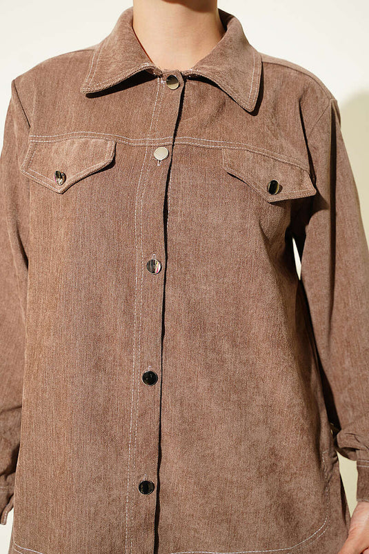 Metallknopf-Jeans-Set In Mink