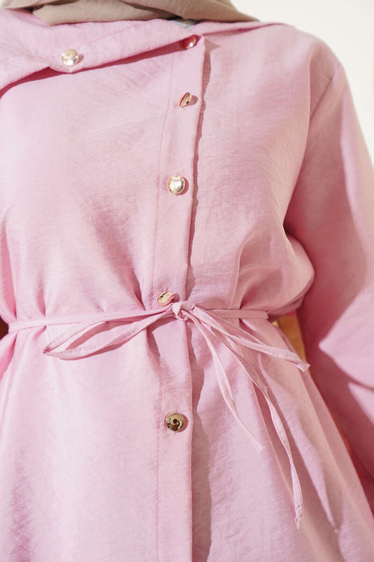 Metal Button Shoulder Cape Shirt Pink