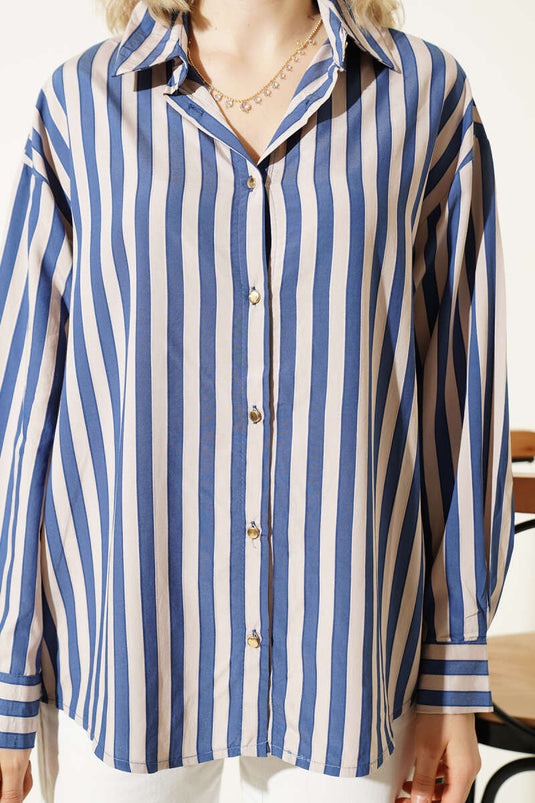 Chemise ample rayée à boutons métalliques bleu marine
