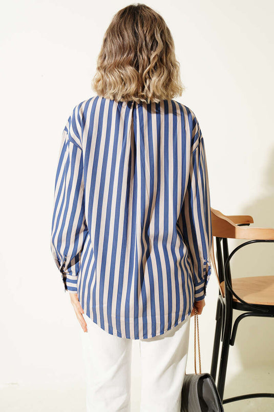 Chemise ample rayée à boutons métalliques bleu marine