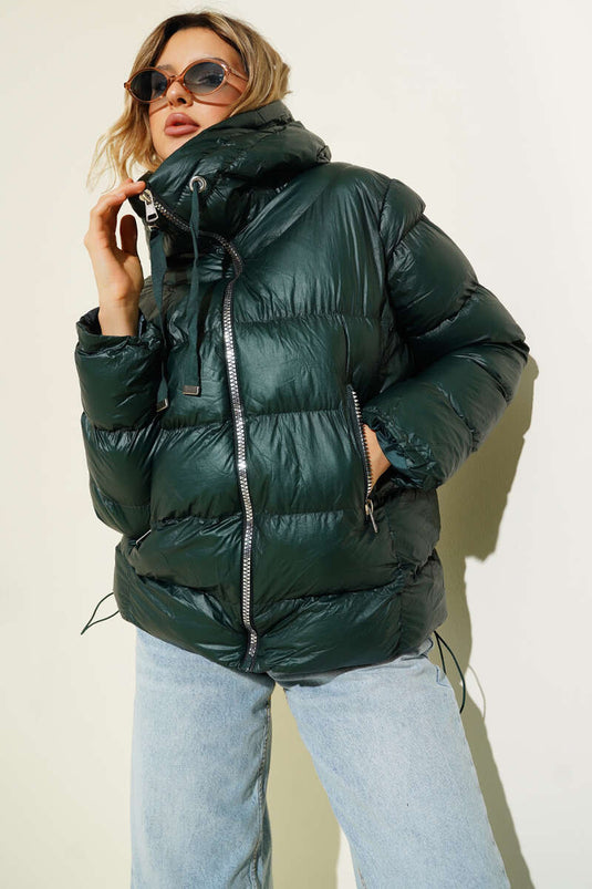 Giacca imbottita con cerniera in metallo verde smeraldo