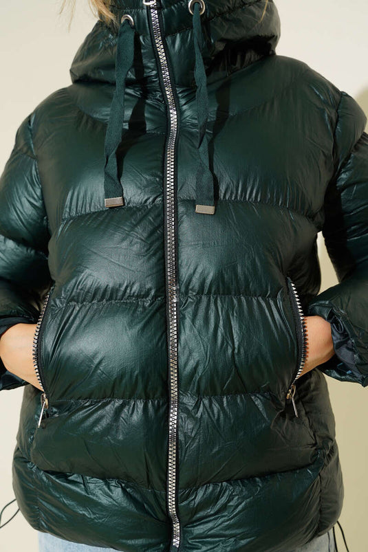 Giacca imbottita con cerniera in metallo verde smeraldo
