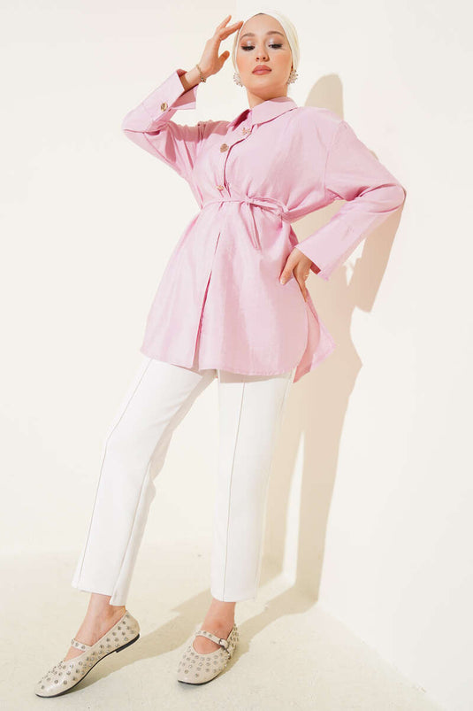 Camicia con bottoni in metallo e fiocco rosa