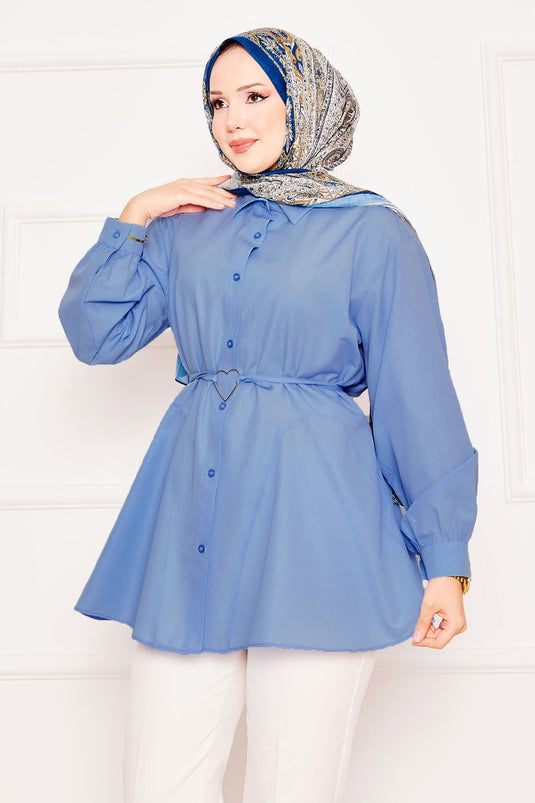 Tunique chemise Terikoton à lacets avec motif cœur en métal bleu bébé