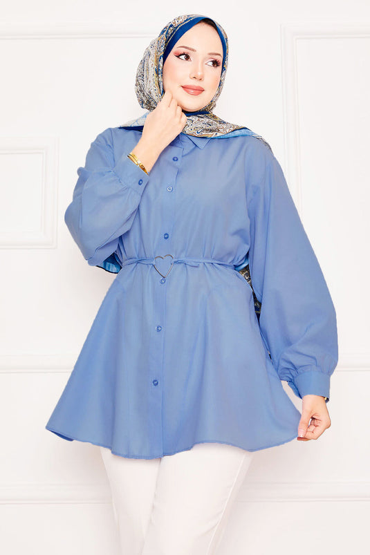 Tunique chemise Terikoton à lacets avec motif cœur en métal bleu bébé