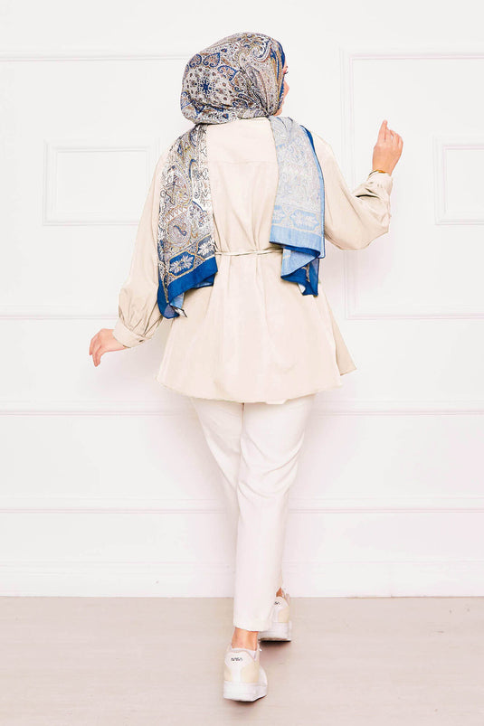 Tunique chemise à lacets Terikoton beige avec motif cœur en métal