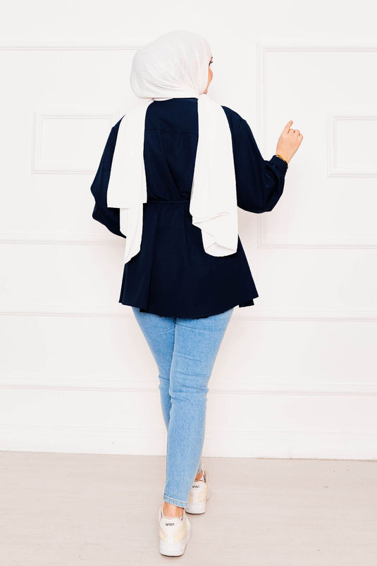 Tunique chemise en Terikoton à lacets avec motif cœur en métal bleu marine