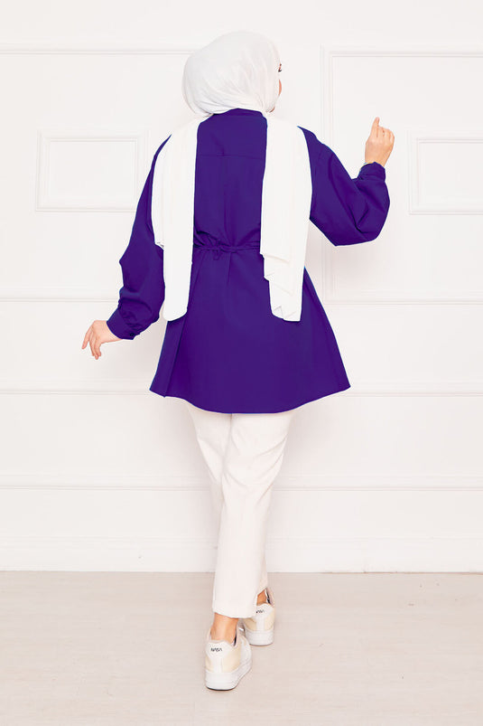 Purple Terikoton Shirt Tunic with Lace-Up and Metal Heart Figure