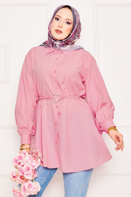 Tunique chemise en Terikoton lacée poudre avec figurine en forme de cœur en métal