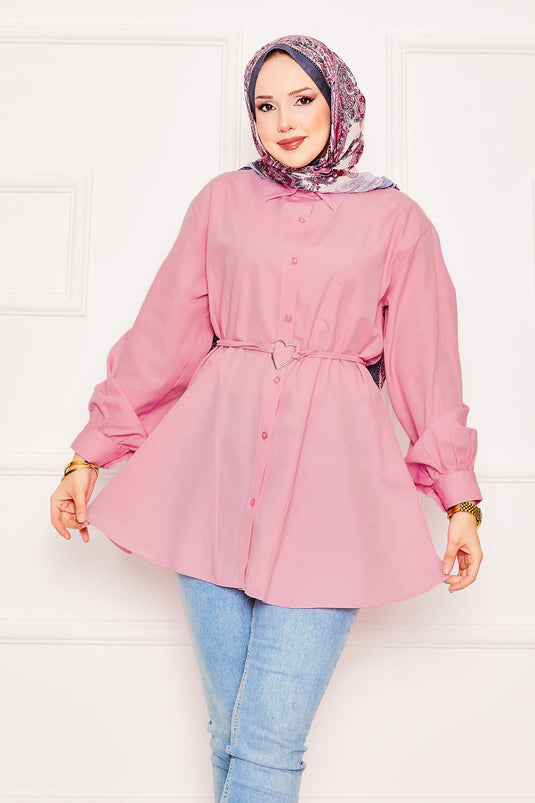 Tunique chemise en Terikoton lacée poudre avec figurine en forme de cœur en métal