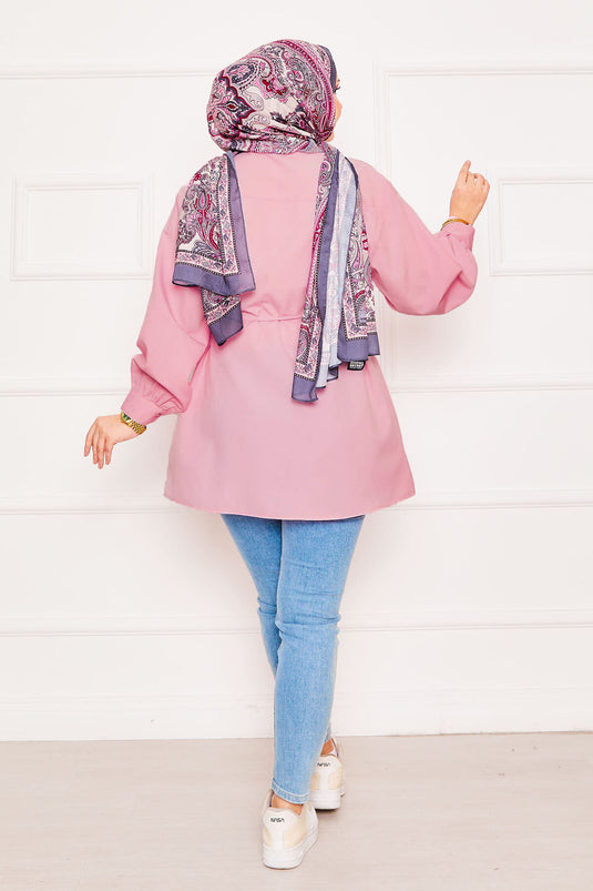 Laced Terikoton Shirt Tunic Powder with Metal Heart Figure