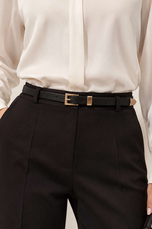 Ceinture Fine À Boucle Carrée En Métal Noire