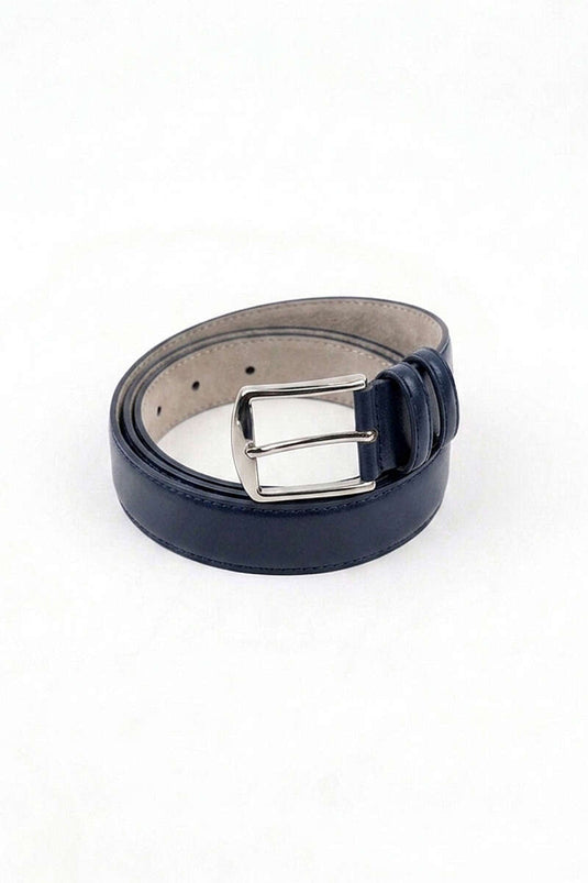 Metal Square Buckle Men's Belt Navy Blue
