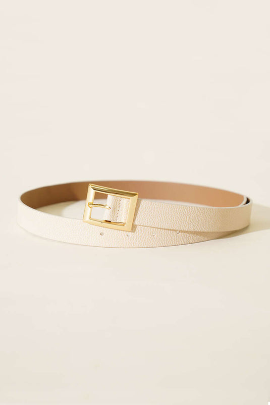 Metal Kare Tokalı Kemer Bej