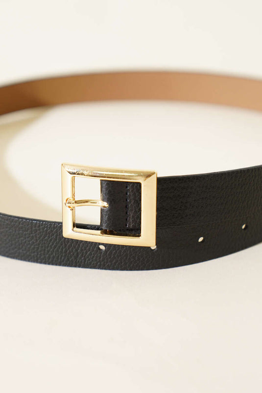 Ceinture à boucle carrée en métal noir et or