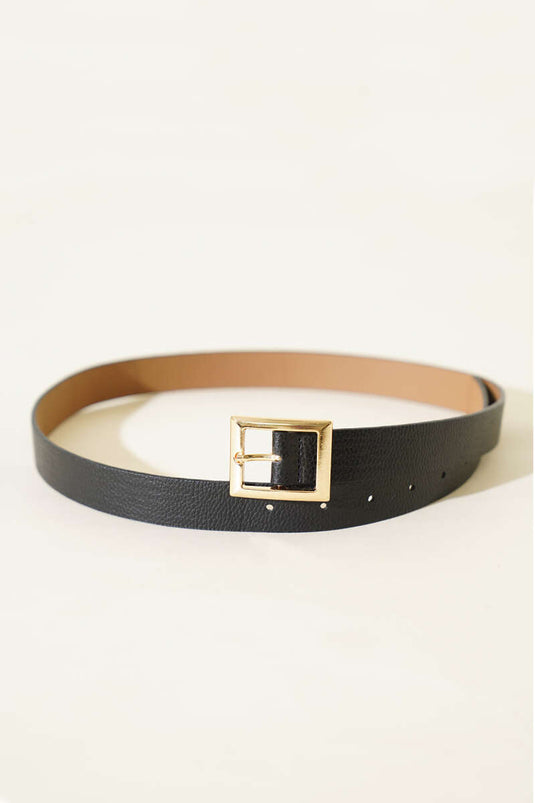 Ceinture à boucle carrée en métal noir et or