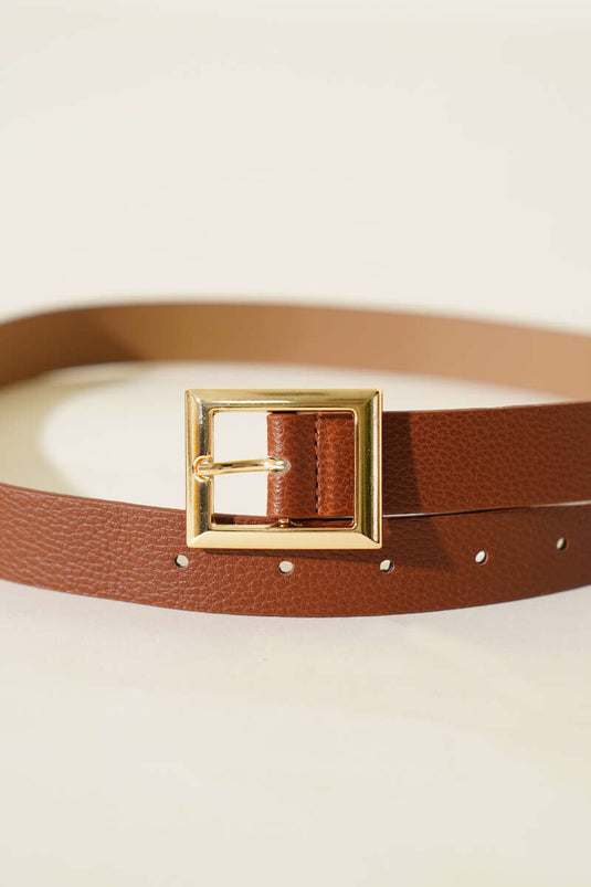 Metal Kare Tokalı Kemer Taba