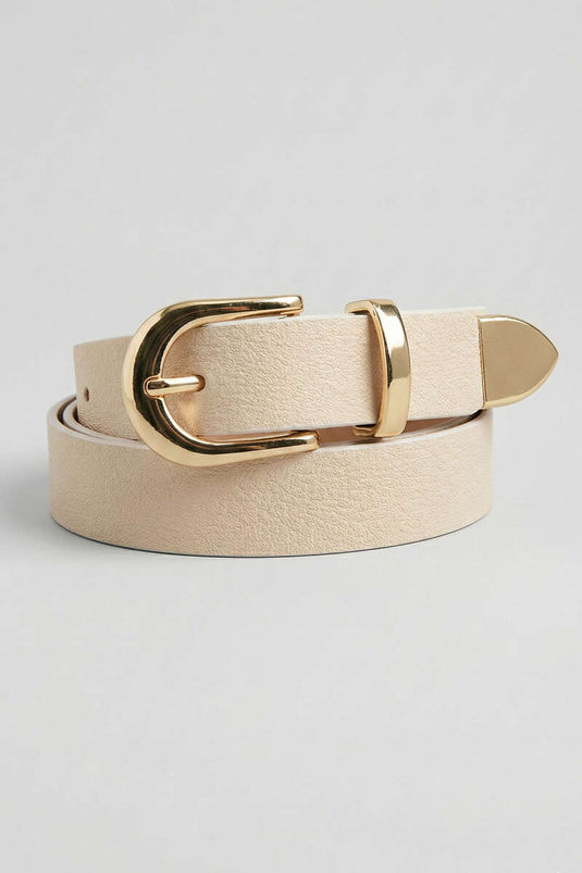 Metal Oval Buckle Belt Beige