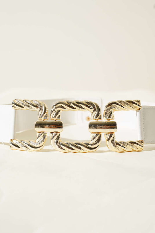 Metal Buckle Belt White