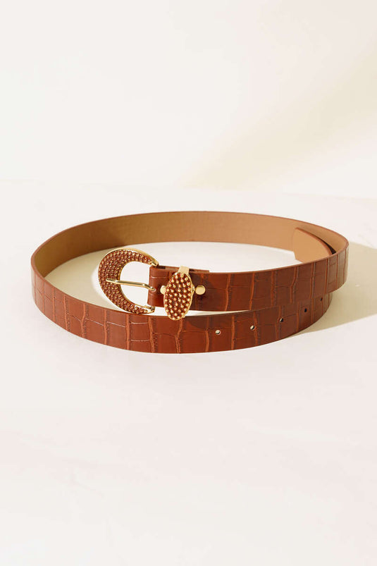 Metal Tokalı Kroko Kemer Taba