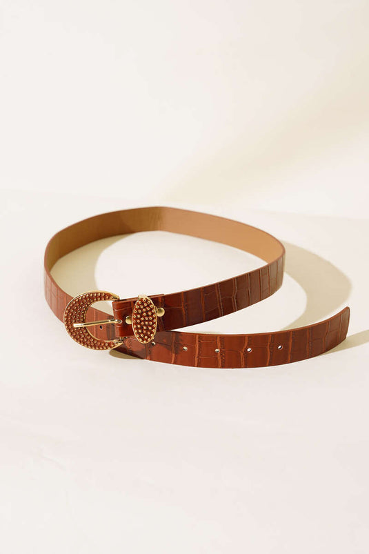 Metal Tokalı Kroko Kemer Taba