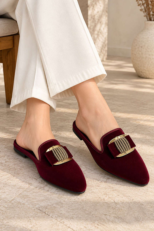 Ballerines Bordo À Boucle Métallique Pointues