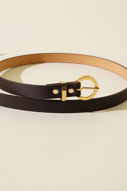 Ceinture fine à boucle ronde en métal marron foncé