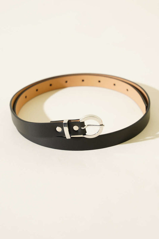 Ceinture fine avec boucle ronde en métal, noire
