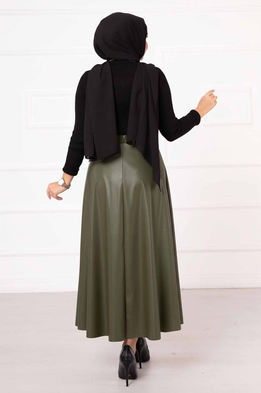 Falda De Cuero Khaki Mevlana
