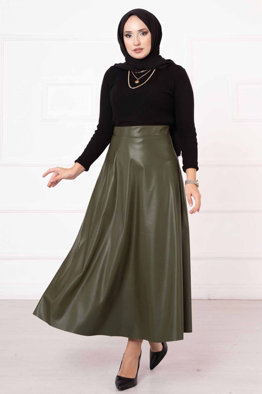 Falda De Cuero Khaki Mevlana