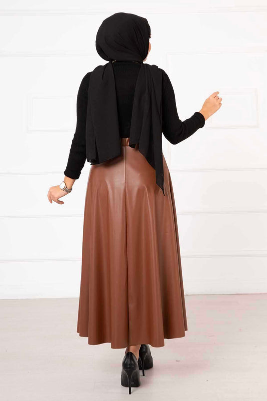Mevlana Leather Skirt Tan