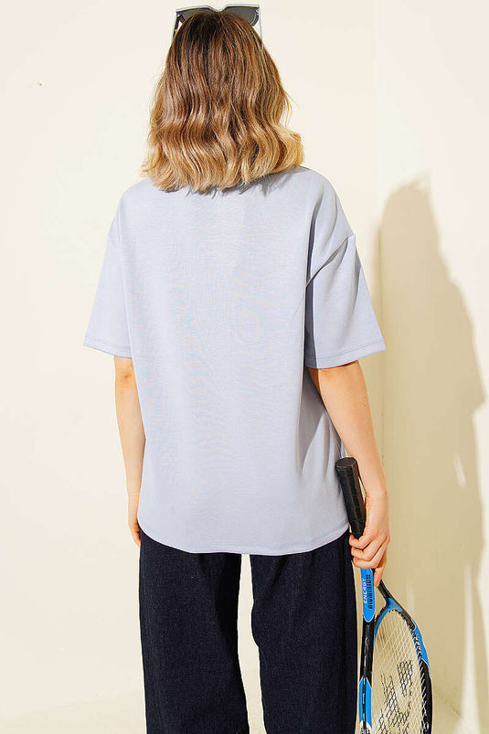 Midilli besticktes Modal-T-Shirt Blau