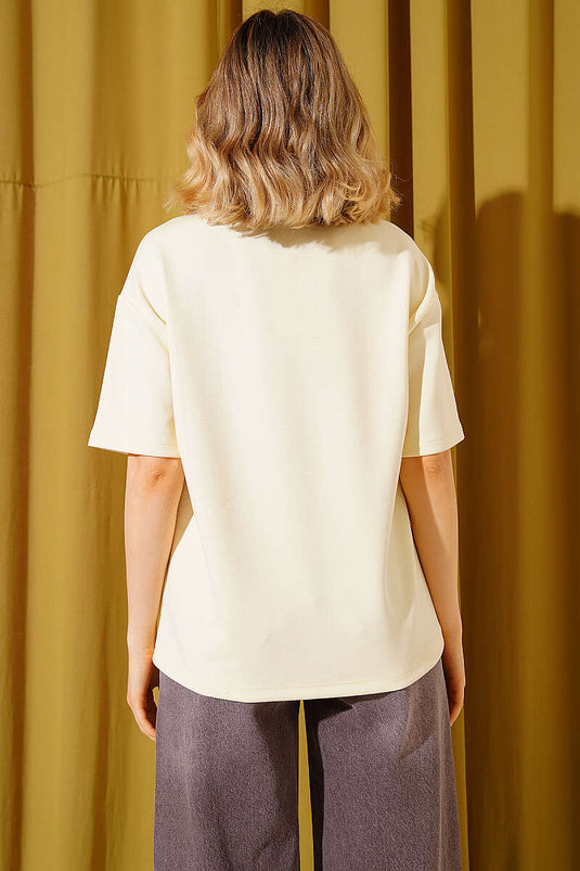 Midilli besticktes Modal-T-Shirt Gelb