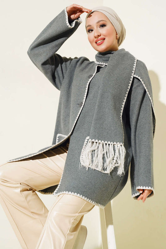 Mussel Stitched Scarf Jacket in Smoke