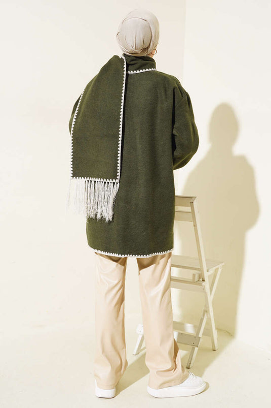 Midye Dikişli Atkılı Ceket Haki