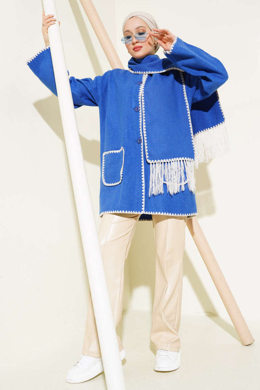 Midye Stitched Scarf Jacket Royal Blue