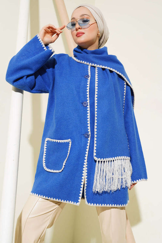 Midye Stitched Scarf Jacket Royal Blue