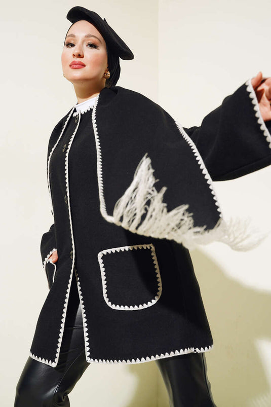 Mussel Stitched Scarf Jacket Black